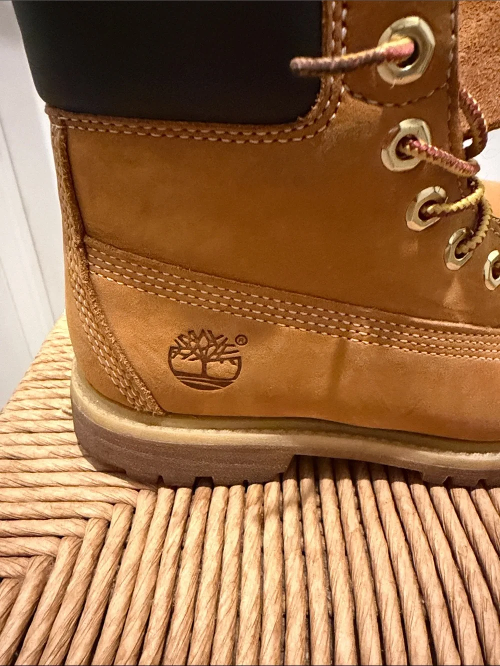 Timberland Wheat Nubuck Boots with Black Collar size 5M